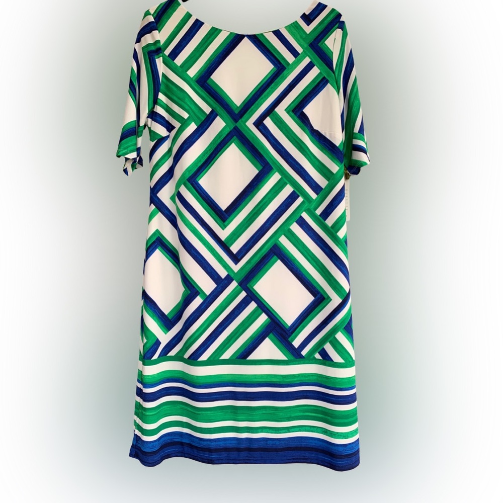 Eliza J Women’s Shift Dress with sleeves, New with tags, blue and green, Size 12